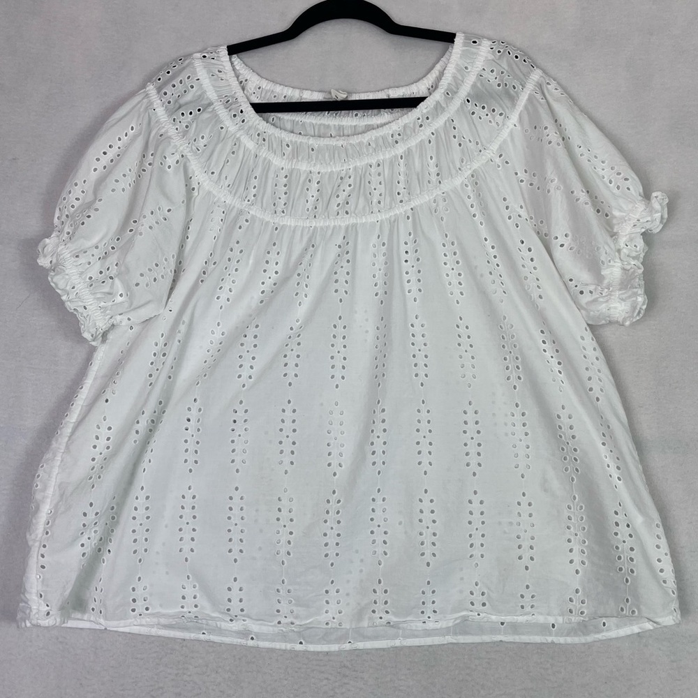 CASLON White Eyelet Cotton Top Short Sleeve Blouse